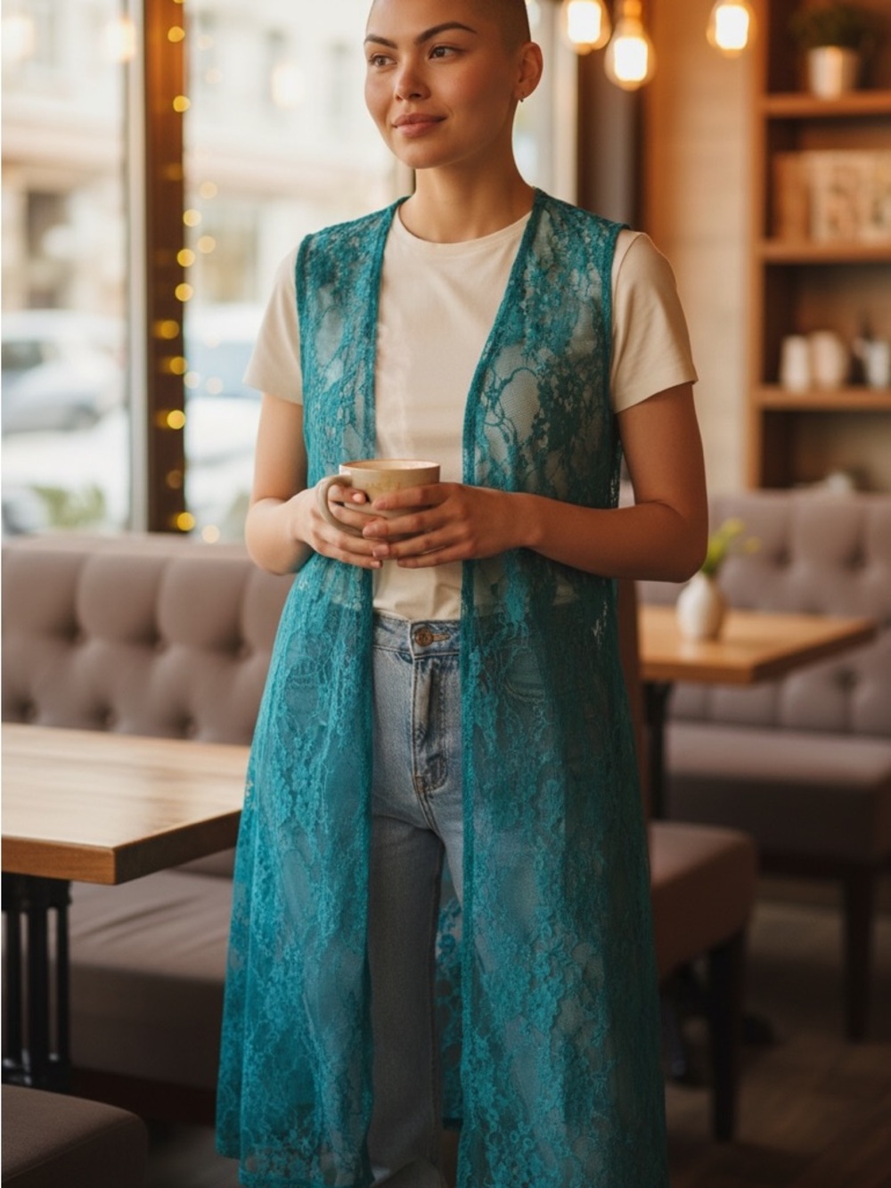 LuLaRoe Turquoise Lace Cardigan - Picture 4 of 7